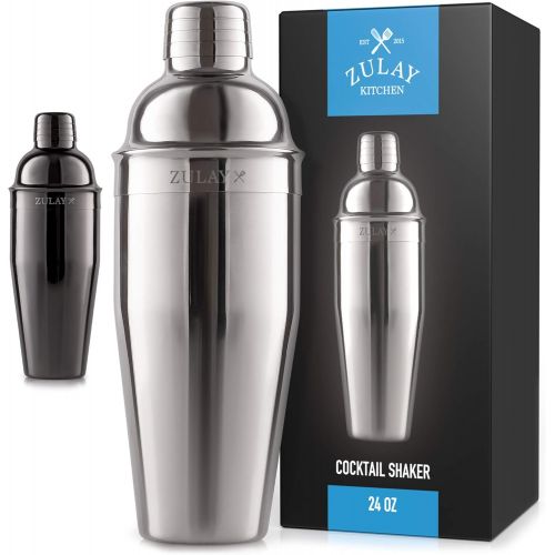  [아마존베스트]Zulay Kitchen Zulay 24oz Cocktail Shaker - 18/8 Stainless Steel Martini Shaker With Built-in Strainer - Professional Grade Martini Shaker and Strainer For Bartending & Homebars