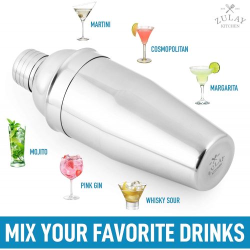  [아마존베스트]Zulay Kitchen Zulay 24oz Cocktail Shaker - 18/8 Stainless Steel Martini Shaker With Built-in Strainer - Professional Grade Martini Shaker and Strainer For Bartending & Homebars