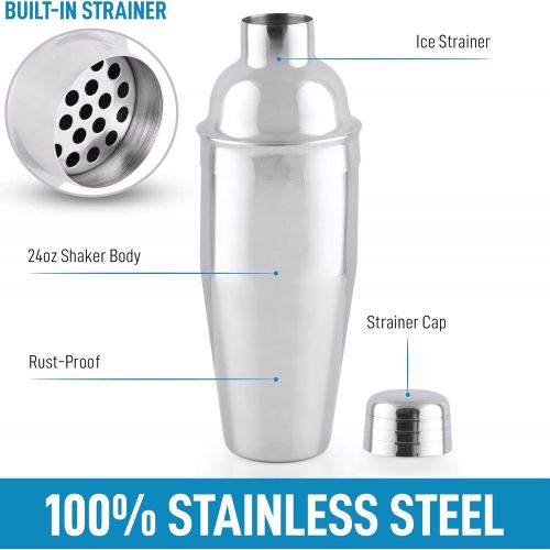  [아마존베스트]Zulay Kitchen Zulay 24oz Cocktail Shaker - 18/8 Stainless Steel Martini Shaker With Built-in Strainer - Professional Grade Martini Shaker and Strainer For Bartending & Homebars