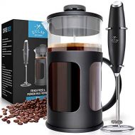 [아마존베스트]Zulay Kitchen Zulay Premium French Press Coffee Pot and Milk Frother Set - (8 Cups, 34 oz) Coffee Press Glass Carafe with Powerful Double-Mesh Stainless Steel Filter System for Filtering Out Fin