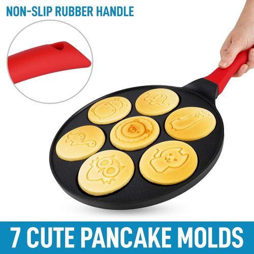  [아마존베스트]Zulay Kitchen Zulay Pancake Pan With 7 Animal Face Designs - Round Ceramic Pancake Pan Nonstick Surface & Comfortable Handle - Mini Pancake Pan Griddle With 2 Bonus Spatulas