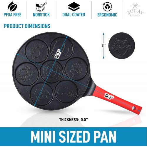  [아마존베스트]Zulay Kitchen Zulay Pancake Pan With 7 Animal Face Designs - Round Ceramic Pancake Pan Nonstick Surface & Comfortable Handle - Mini Pancake Pan Griddle With 2 Bonus Spatulas