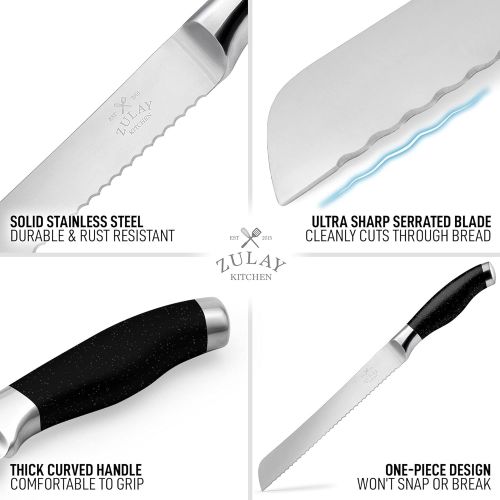  [아마존베스트]Zulay Kitchen Zulay Serrated Bread Knife 8 inch - Ultra-Sharp & Durable Blade For Easy Slicing - Lightweight 304 Stainless Steel One Piece Design with Tip Safety Guard - Cut & Slice Bread, Veget