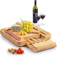 [아마존베스트]Zulay Kitchen Zulay (Large) Bamboo Cheese Board and Knife Set - Extra Thick Bamboo Cheese Cutting Board with 4 Piece Knife Set - Wooden Cheese Board is Perfect for Charcuterie, Wine and Cheese