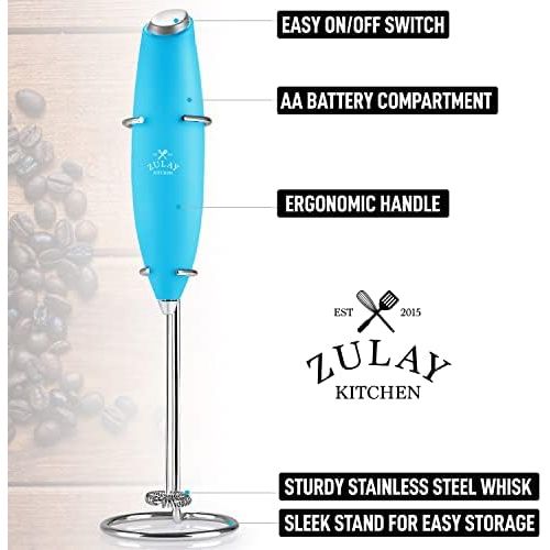  [아마존베스트]Zulay Kitchen Zulay Original Milk Frother Handheld Foam Maker for Latte - Whisk Drink Mixer for Bullet Proof Coffee, Mini Foam for Cappuccino, Frappe, Matcha, Hot Chocolate Aqua Sky (Teal)