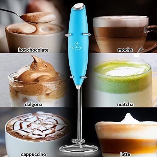  [아마존베스트]Zulay Kitchen Zulay Original Milk Frother Handheld Foam Maker for Latte - Whisk Drink Mixer for Bullet Proof Coffee, Mini Foam for Cappuccino, Frappe, Matcha, Hot Chocolate Aqua Sky (Teal)