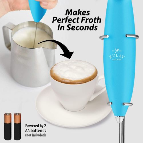  [아마존베스트]Zulay Kitchen Zulay Original Milk Frother Handheld Foam Maker for Latte - Whisk Drink Mixer for Bullet Proof Coffee, Mini Foam for Cappuccino, Frappe, Matcha, Hot Chocolate Aqua Sky (Teal)