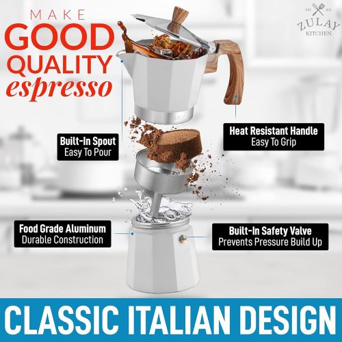  Zulay Kitchen Zulay Classic Stovetop Espresso Maker for Great Flavored Strong Espresso, Classic Italian Style 5.5 Espresso Cup Moka Pot, Makes Delicious Coffee, Easy to Operate & Quick Cleanup P