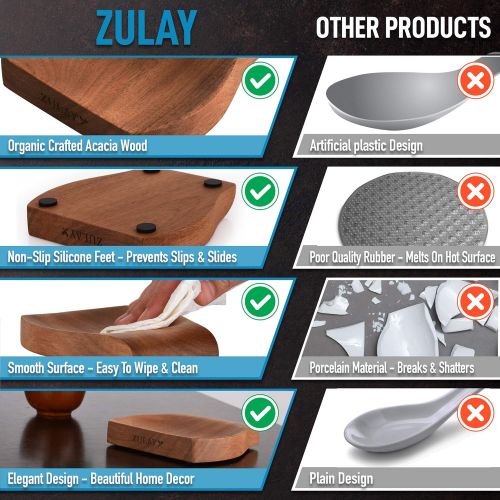  Zulay Kitchen Zulay Acacia Wood Spoon Rest For Kitchen Smooth Wooden Spoon Holder For Stovetop With Non Slip Silicone Feet Perfect Holder For Spatulas, Spoons, Tongs & More