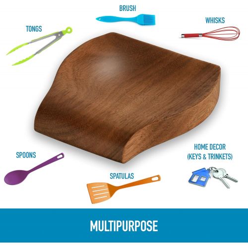  Zulay Kitchen Zulay Acacia Wood Spoon Rest For Kitchen Smooth Wooden Spoon Holder For Stovetop With Non Slip Silicone Feet Perfect Holder For Spatulas, Spoons, Tongs & More