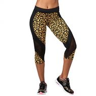 Zumba Athletic Fashion Print Capri Fitness Workout Leggings for Women with Breathable Mesh Panels