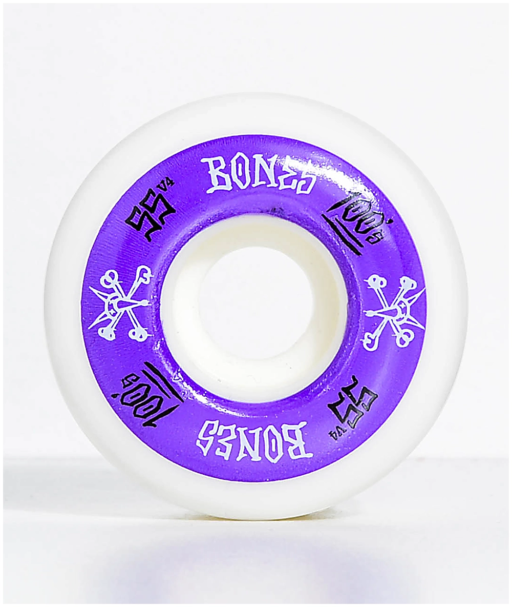 BONES Bones 100 Ringers 55mm Pure White & Purple Skateboard Wheels