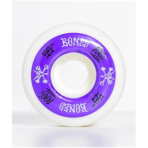  BONES Bones 100 Ringers 55mm Pure White & Purple Skateboard Wheels