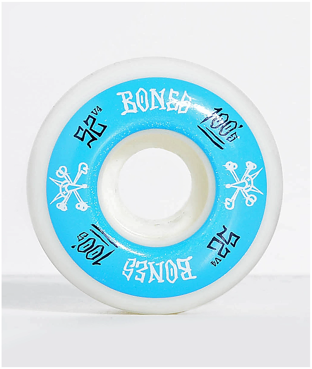 BONES Bones 100 Ringers 52mm Blue & White Skateboard Wheels