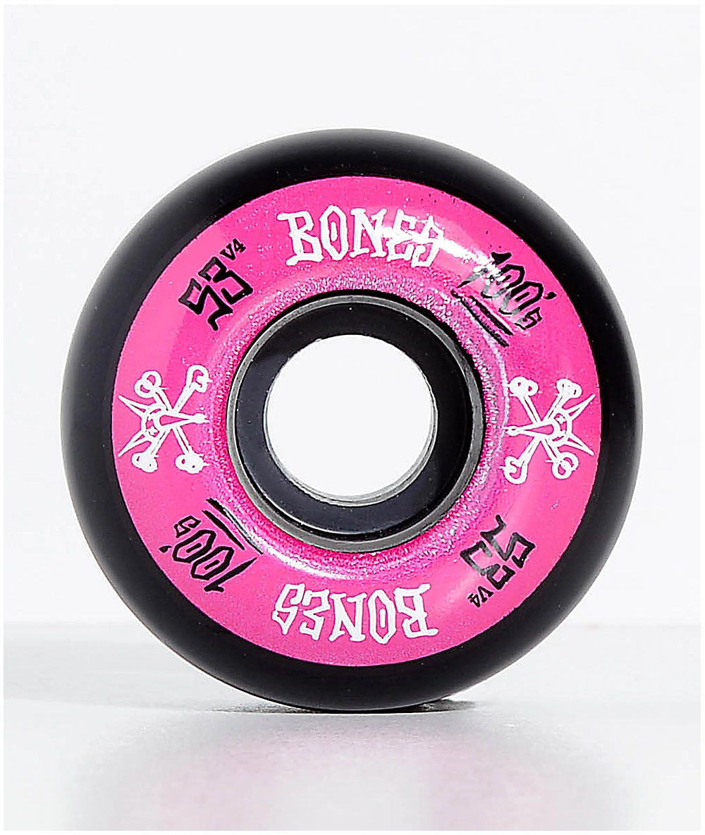 BONES Bones 100 Ringers 53mm Pink & Black Skateboard Wheels