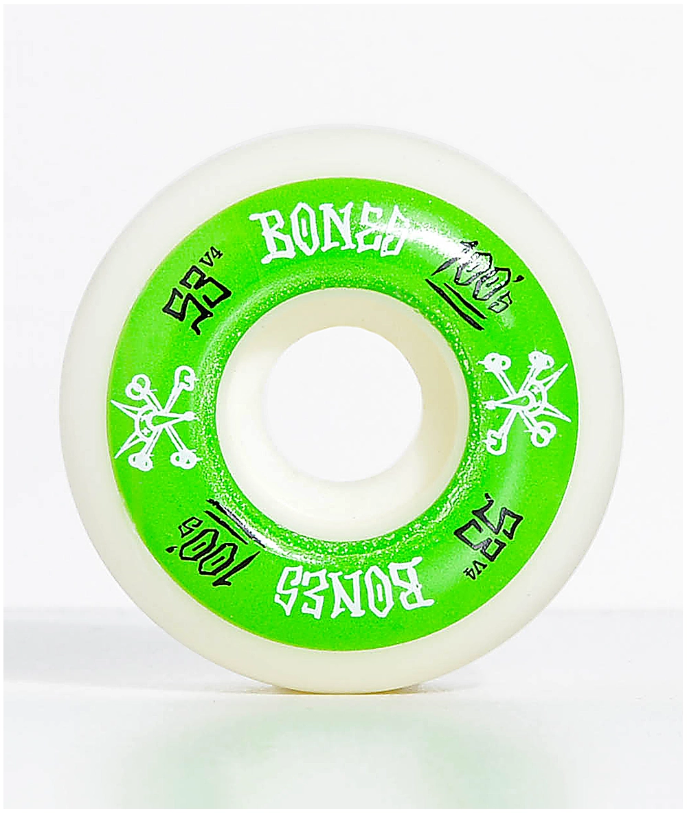 BONES Bones 100 Ringers 53mm Green & White Skateboard Wheels