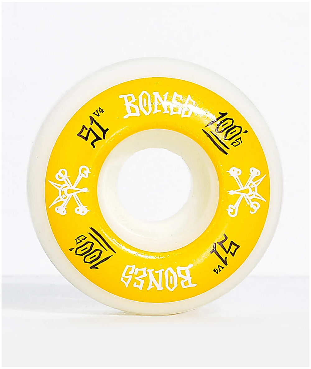 BONES Bones 100 Ringers 51mm Yellow & White Skateboard Wheels