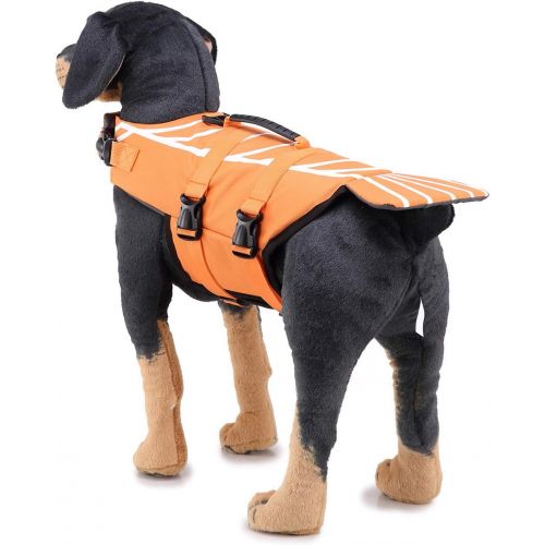  Zunea Dog Life Jacket Adjustable Waterproof Swimming Rescue Vest Pet Floatation Lifesaver with Handle Funny Shrimp Life Preserver Swimsuit for Small Medium Large Dogs Orange