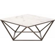 Zuo Modern 100657 Tintern Coffee Table, Stone and Antique Brass, Square Marble-like Top, Architecturally Inspired Base, Modern Open-air Design, 150 lbs Weight Capacity, Dimensions