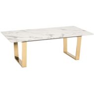 Zuo Modern 100653 Atlas Coffee Table, Stone and Gold, Rectangular Faux Marble Top, Simple Gold Geometric Base, 150 lbs Weight Capacity, Dimensions 47.2W x 15.7H x 23.6L