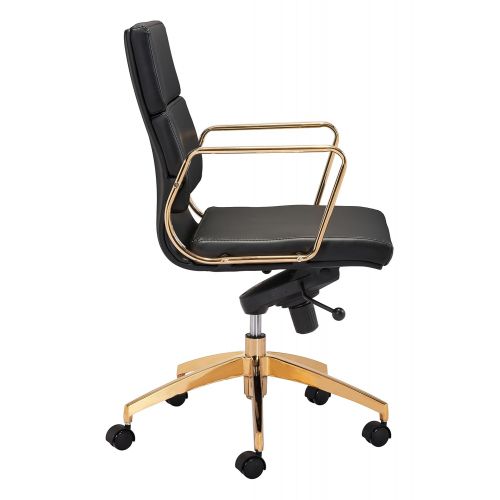  Zuo Modern 101017 Scientist Low Back Office Chair, Black & Gold, Seat Swivels and Adjusts in Height, Sturdy Casters, 250 lbs Weight Capacity, Dimensions 24W x 37.4~39.8H x 24L
