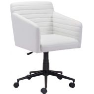 Zuo Modern 100960 Brox Office Chair, 25W x 31.9H x 26L Overall Dimensions,Faux Leather Fabric, Cushioned Seat and Arms, White