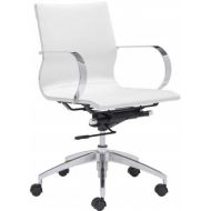 Zuo Modern 100375 Glider Low Back Office Chair, White, Slim Yet Comfortable Profile with Added Lumbar Support, Soft Leatherette Upholstery and Chrome Arms, Dimensions 27.6W x 33.9H