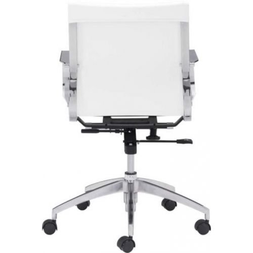  Zuo Modern 100375 Glider Low Back Office Chair, White, Slim Yet Comfortable Profile with Added Lumbar Support, Soft Leatherette Upholstery and Chrome Arms, Dimensions 27.6W x 33.9H