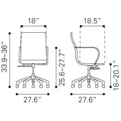  Zuo Modern 100375 Glider Low Back Office Chair, White, Slim Yet Comfortable Profile with Added Lumbar Support, Soft Leatherette Upholstery and Chrome Arms, Dimensions 27.6W x 33.9H