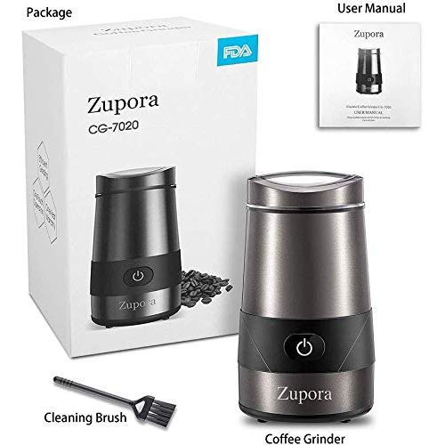  Coffee Grinder Electric, Zupora Spice & Grains Grinder with 200W Powerful Stainless Steel Blades, 50g Large Grinding Capacity, 8 Cups, One-Button Operation, Easy to Clean by Cleani