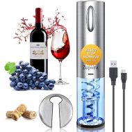 [아마존베스트]Electric Wine Opener, Zupora Rechargeable Cordless Automatic Corkscrew Wine Bottle Opener with Foil Cutter (Stainless Steel), USB Cable Charging, Refined Silver