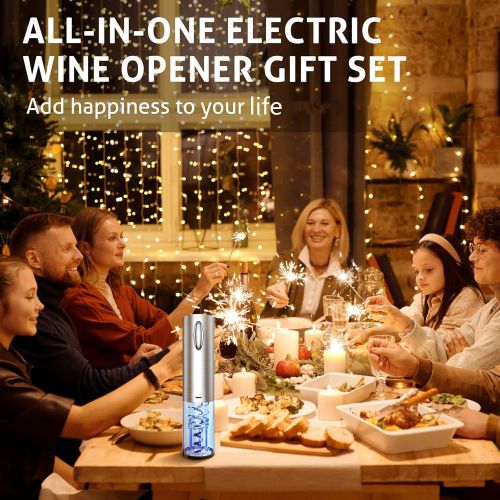  [아마존베스트]Electric Wine Opener, Zupora Rechargeable Cordless Automatic Corkscrew Wine Bottle Opener with Foil Cutter (Stainless Steel), USB Cable Charging, Refined Silver