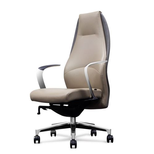  Zuri Furniture Wrigley Genuine Leather Aluminum Base High Back Executive Chair - Light Grey with Dark Grey Accent