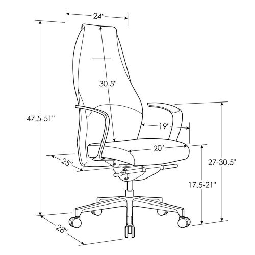  Zuri Furniture Wrigley Genuine Leather Aluminum Base High Back Executive Chair - Light Grey with Dark Grey Accent