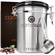 Zurich Coffee Container Airtight Storage - Coffee Canister with Scoop - Large Stainless Steel Coffee Storage Vault - Coffee Bean Container with CO2 Valve to Keep Beans Fresh - 1lb