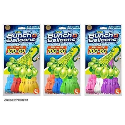  [아마존베스트]Zuru Bunch O Balloons Instant 100 Self-Sealing Water Balloons Complete Gift Set Bundle, 3 Piece (300 Balloons Total)