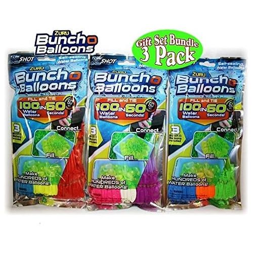  [아마존베스트]Zuru Bunch O Balloons Instant 100 Self-Sealing Water Balloons Complete Gift Set Bundle, 3 Piece (300 Balloons Total)