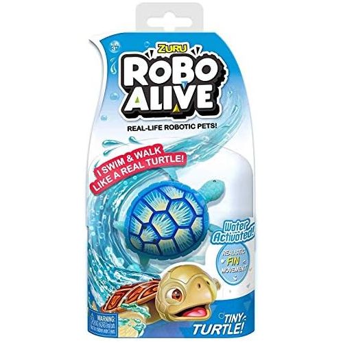  Zuru Robo Alive New! Limited Edition ROBO ALIVE Tiny Turtle Collection - Blue Sea Turtle - Real Life Robotic Pets - Perfect for Stocking Stuffer and Bath Toy - Water Activated with Realistic Fin M