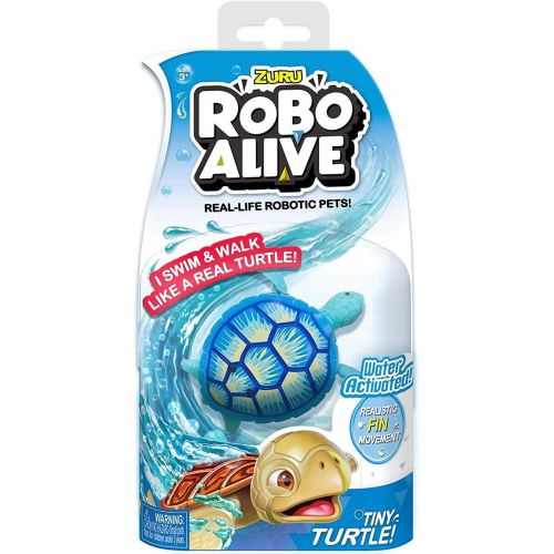  Zuru Robo Alive New! Limited Edition ROBO ALIVE Tiny Turtle Collection - Blue Sea Turtle - Real Life Robotic Pets - Perfect for Stocking Stuffer and Bath Toy - Water Activated with Realistic Fin M