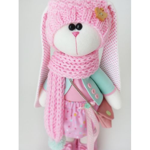  ZuzuHappyToys Easter bunny toy, Fabric doll 14.5 inch for girl, rabbit plush