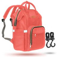 [아마존핫딜][아마존 핫딜] Zuzuro ZUZURO Diaper Bag Backpack - Waterproof w/Large Capacity & Multiple Pockets for Organization. Ideal for Travel Nappy Bags - W/Insulated Bottle Pocket. 2 Stroller Hooks Incl. (CORAL
