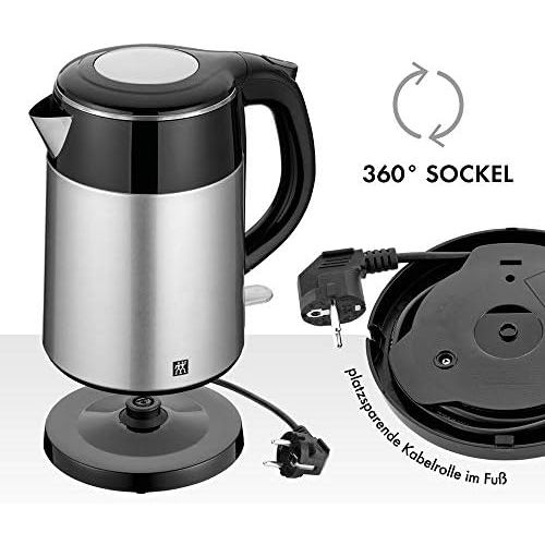  ZWILLING Wasserkocher, 1,2 Liter, 1.550-1.850 Watt, Edelstahl/Kunststoff, Schwarz