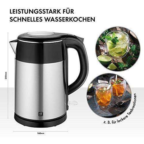  ZWILLING Wasserkocher, 1,2 Liter, 1.550-1.850 Watt, Edelstahl/Kunststoff, Schwarz