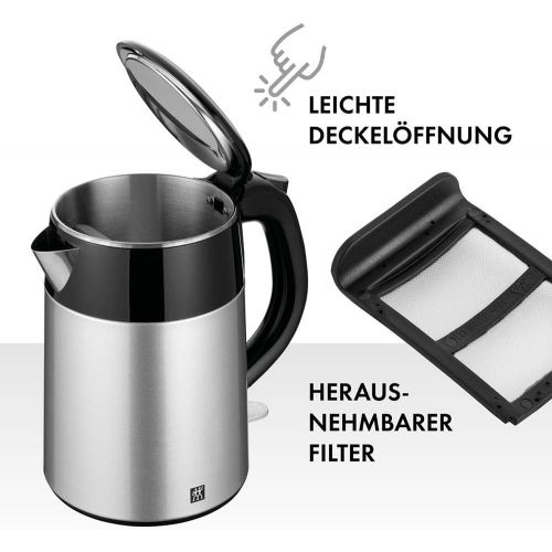  ZWILLING Wasserkocher, 1,2 Liter, 1.550-1.850 Watt, Edelstahl/Kunststoff, Schwarz