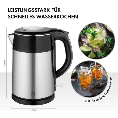  ZWILLING Wasserkocher, 1,2 Liter, 1.550-1.850 Watt, Edelstahl/Kunststoff, Schwarz