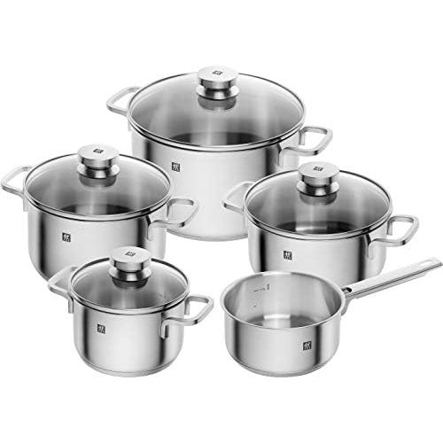  Zwilling Focus 66670-000-0 5-Piece Saucepan Set, Glass Lids, Suitable for Induction Cookers, Dishwasher Safe, Rustproof 18/10 Stainless Steel