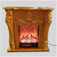 zxb-shop Bedroom Fireplace Electric Firebox Insert Burner Decorative Fireplace Set Wooden Mantel Room Warmer Chimney LED Optical Flame Deocration Home Fireplace (Color : Gold Witho