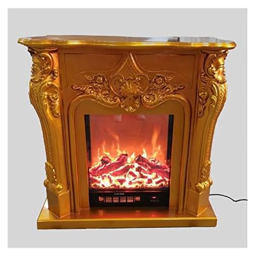  zxb-shop Bedroom Fireplace Electric Firebox Insert Burner Decorative Fireplace Set Wooden Mantel Room Warmer Chimney LED Optical Flame Deocration Home Fireplace (Color : Gold Witho