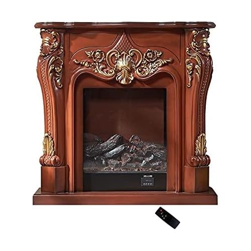  zxb-shop Bedroom Fireplace Electric Firebox Insert Burner Decorative Fireplace Set Wooden Mantel Room Warmer Chimney LED Optical Flame Deocration Home Fireplace (Color : Gold Witho