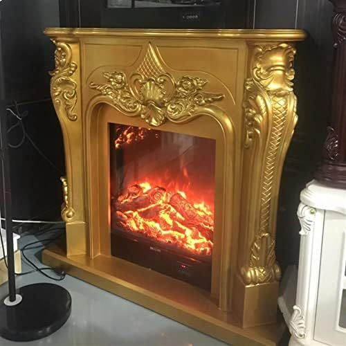  zxb-shop Bedroom Fireplace Electric Firebox Insert Burner Decorative Fireplace Set Wooden Mantel Room Warmer Chimney LED Optical Flame Deocration Home Fireplace (Color : Gold Witho